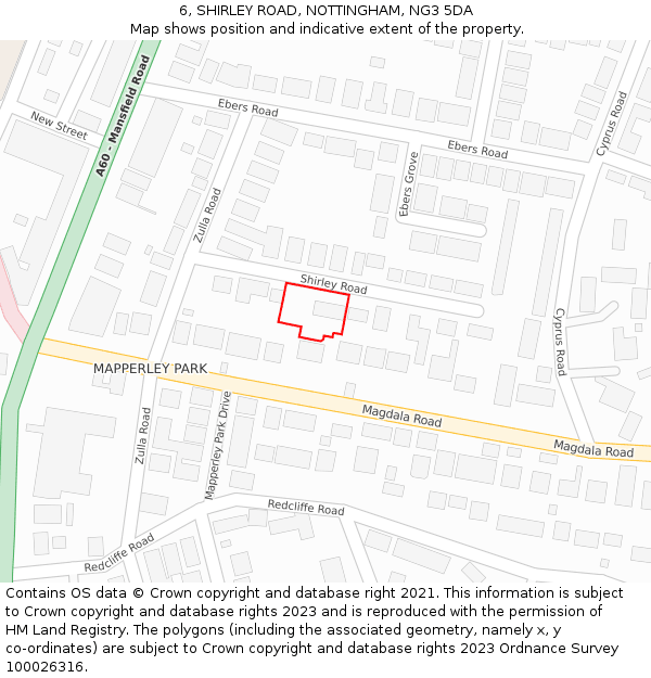 6, SHIRLEY ROAD, NOTTINGHAM, NG3 5DA: Location map and indicative extent of plot
