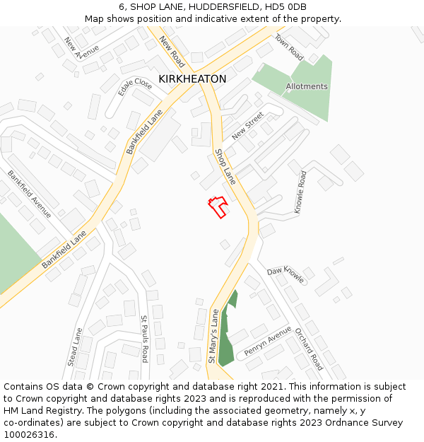 6, SHOP LANE, HUDDERSFIELD, HD5 0DB: Location map and indicative extent of plot