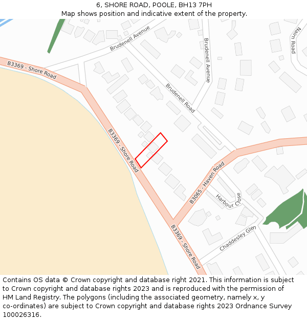6, SHORE ROAD, POOLE, BH13 7PH: Location map and indicative extent of plot