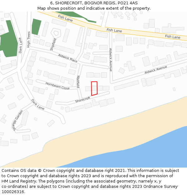 6, SHORECROFT, BOGNOR REGIS, PO21 4AS: Location map and indicative extent of plot