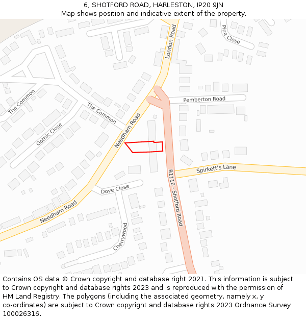 6, SHOTFORD ROAD, HARLESTON, IP20 9JN: Location map and indicative extent of plot