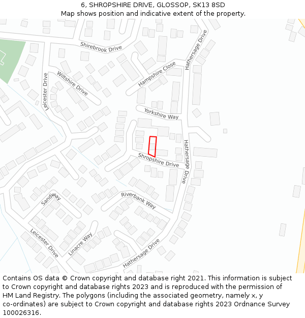 6, SHROPSHIRE DRIVE, GLOSSOP, SK13 8SD: Location map and indicative extent of plot