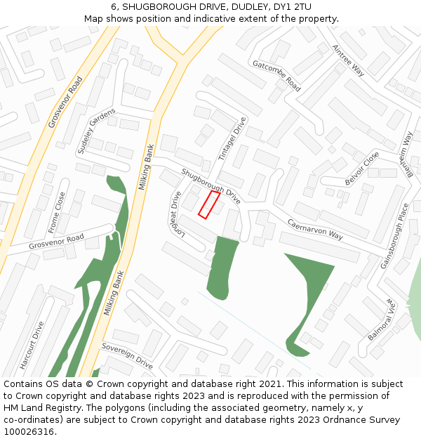 6, SHUGBOROUGH DRIVE, DUDLEY, DY1 2TU: Location map and indicative extent of plot