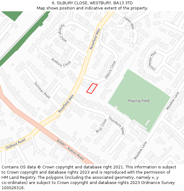 6, SILBURY CLOSE, WESTBURY, BA13 3TD: Location map and indicative extent of plot