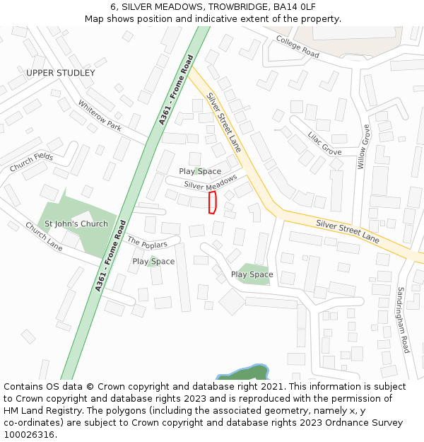 6, SILVER MEADOWS, TROWBRIDGE, BA14 0LF: Location map and indicative extent of plot