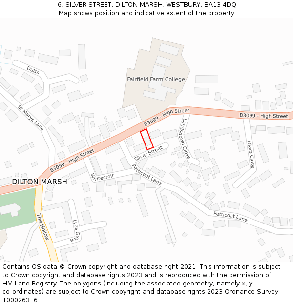 6, SILVER STREET, DILTON MARSH, WESTBURY, BA13 4DQ: Location map and indicative extent of plot