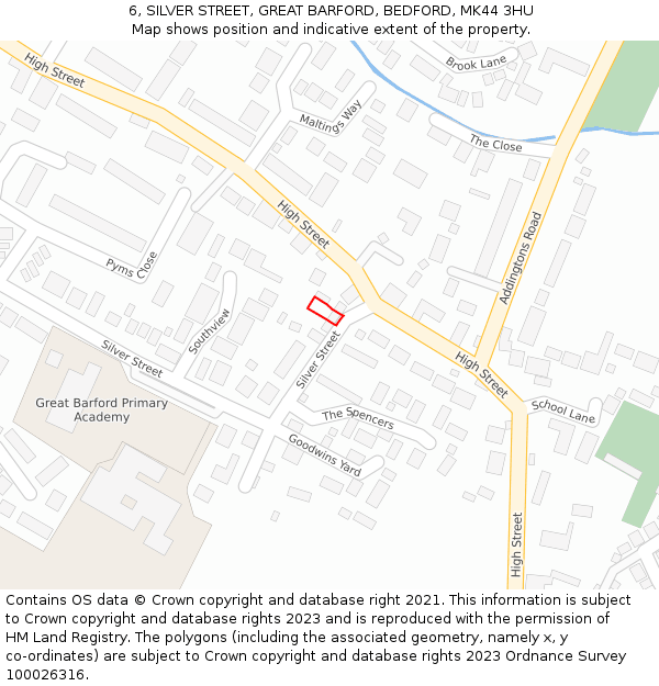 6, SILVER STREET, GREAT BARFORD, BEDFORD, MK44 3HU: Location map and indicative extent of plot