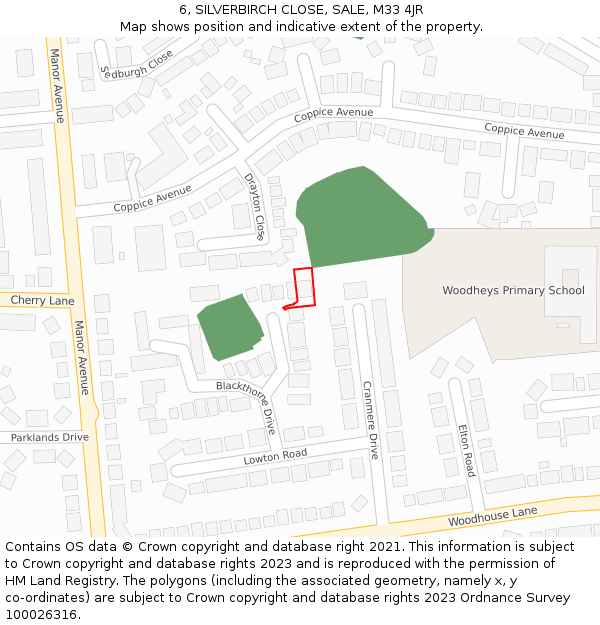 6, SILVERBIRCH CLOSE, SALE, M33 4JR: Location map and indicative extent of plot