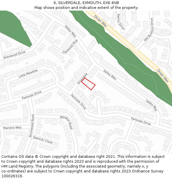 6, SILVERDALE, EXMOUTH, EX8 4NB: Location map and indicative extent of plot