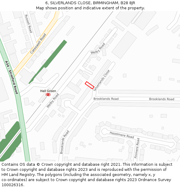 6, SILVERLANDS CLOSE, BIRMINGHAM, B28 8JR: Location map and indicative extent of plot