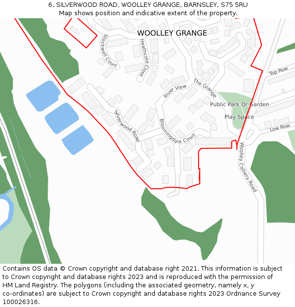 6, SILVERWOOD ROAD, WOOLLEY GRANGE, BARNSLEY, S75 5RU: Location map and indicative extent of plot