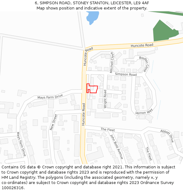 6, SIMPSON ROAD, STONEY STANTON, LEICESTER, LE9 4AF: Location map and indicative extent of plot