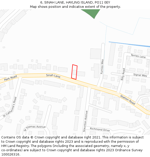 6, SINAH LANE, HAYLING ISLAND, PO11 0EY: Location map and indicative extent of plot