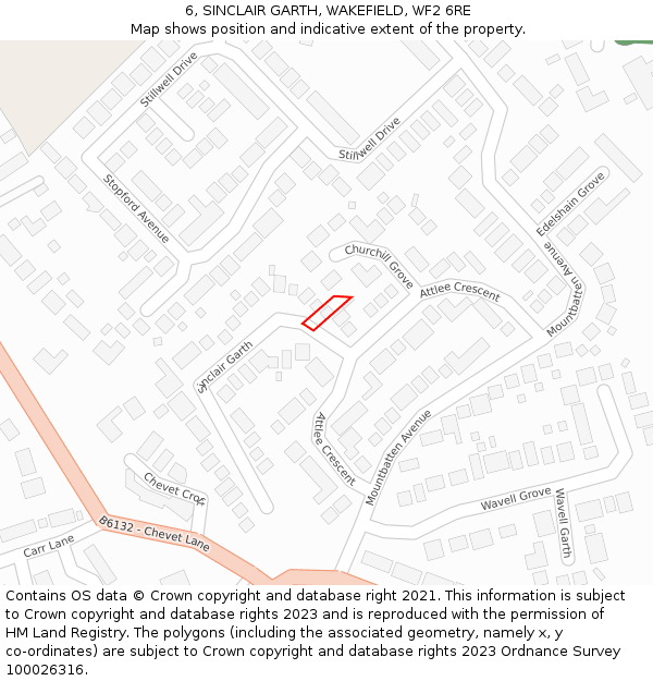 6, SINCLAIR GARTH, WAKEFIELD, WF2 6RE: Location map and indicative extent of plot