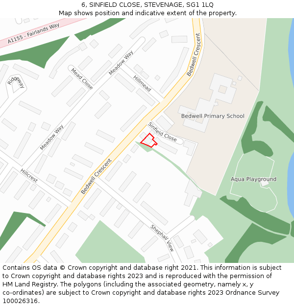 6, SINFIELD CLOSE, STEVENAGE, SG1 1LQ: Location map and indicative extent of plot