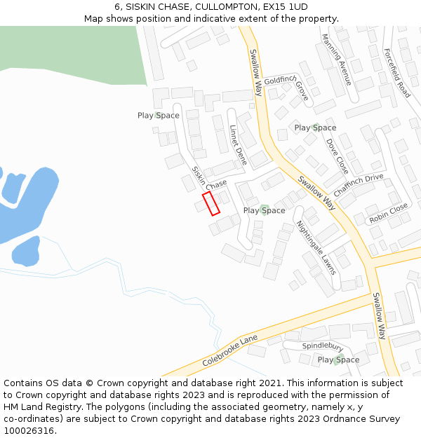 6, SISKIN CHASE, CULLOMPTON, EX15 1UD: Location map and indicative extent of plot