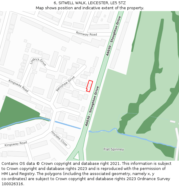 6, SITWELL WALK, LEICESTER, LE5 5TZ: Location map and indicative extent of plot