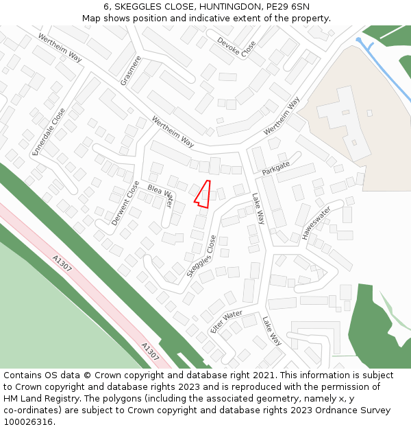 6, SKEGGLES CLOSE, HUNTINGDON, PE29 6SN: Location map and indicative extent of plot