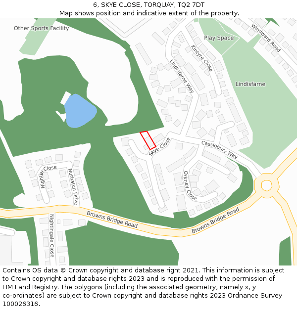 6, SKYE CLOSE, TORQUAY, TQ2 7DT: Location map and indicative extent of plot