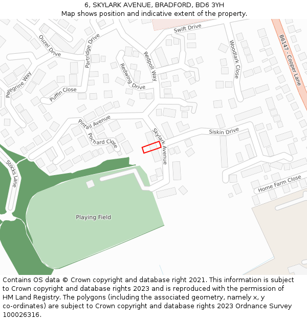6, SKYLARK AVENUE, BRADFORD, BD6 3YH: Location map and indicative extent of plot