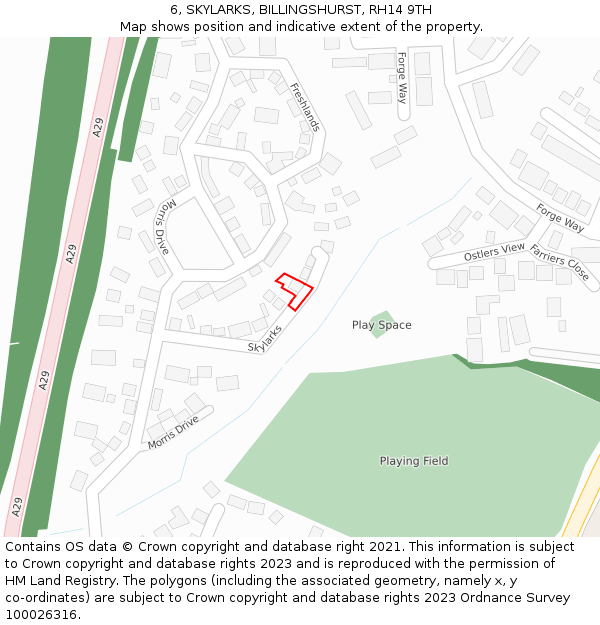 6, SKYLARKS, BILLINGSHURST, RH14 9TH: Location map and indicative extent of plot