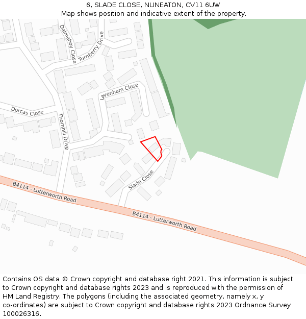 6, SLADE CLOSE, NUNEATON, CV11 6UW: Location map and indicative extent of plot
