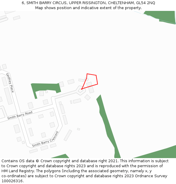 6, SMITH BARRY CIRCUS, UPPER RISSINGTON, CHELTENHAM, GL54 2NQ: Location map and indicative extent of plot
