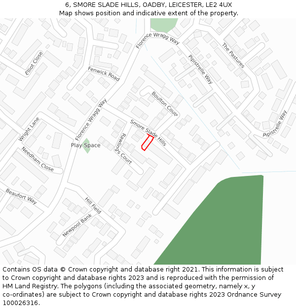 6, SMORE SLADE HILLS, OADBY, LEICESTER, LE2 4UX: Location map and indicative extent of plot