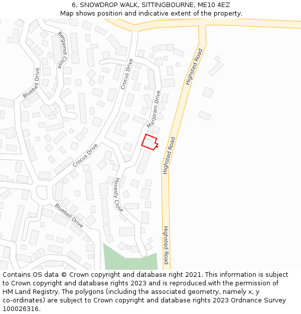 6, SNOWDROP WALK, SITTINGBOURNE, ME10 4EZ: Location map and indicative extent of plot