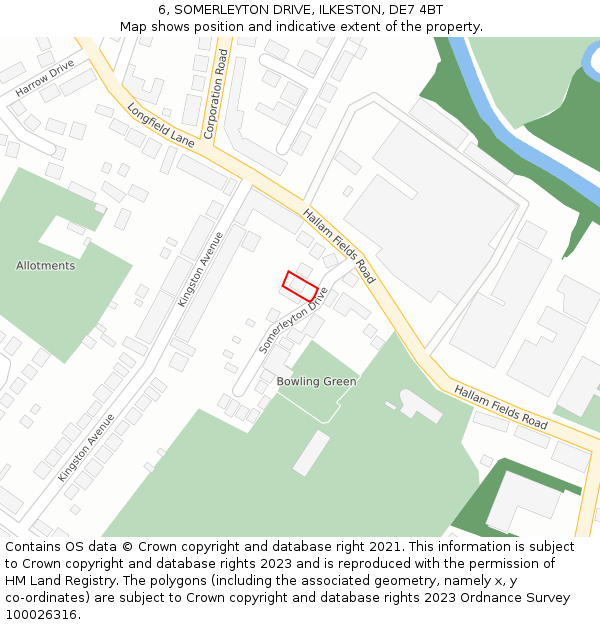 6, SOMERLEYTON DRIVE, ILKESTON, DE7 4BT: Location map and indicative extent of plot