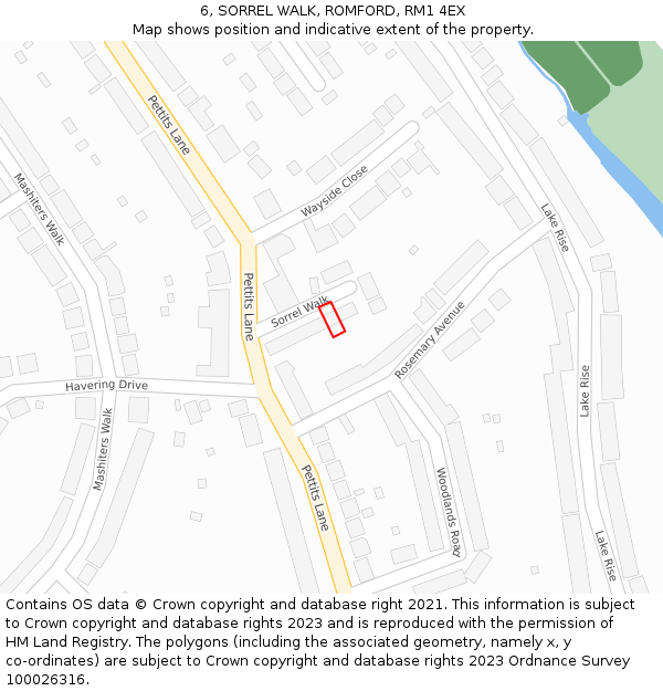 6, SORREL WALK, ROMFORD, RM1 4EX: Location map and indicative extent of plot