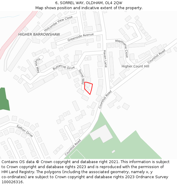 6, SORREL WAY, OLDHAM, OL4 2QW: Location map and indicative extent of plot