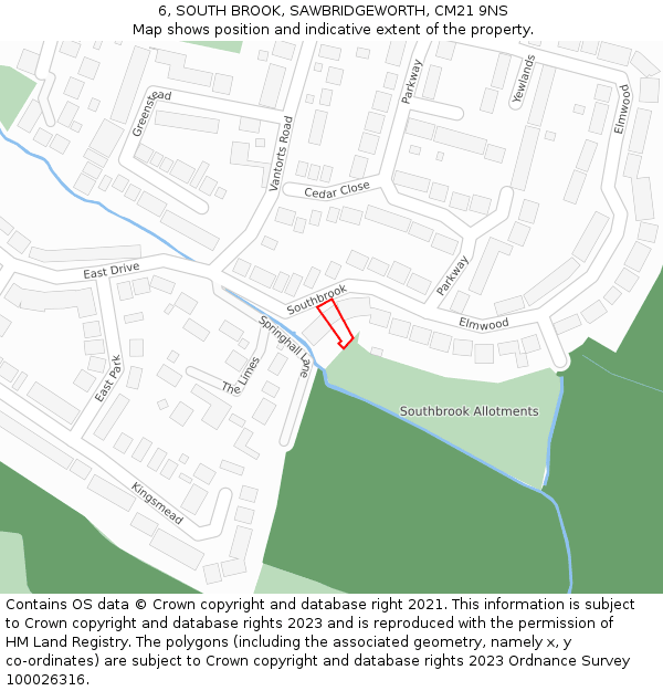 6, SOUTH BROOK, SAWBRIDGEWORTH, CM21 9NS: Location map and indicative extent of plot