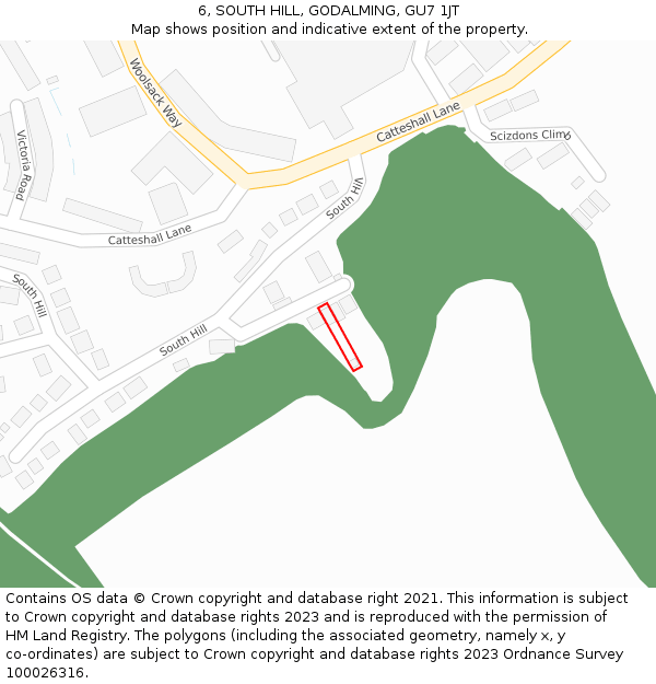 6, SOUTH HILL, GODALMING, GU7 1JT: Location map and indicative extent of plot