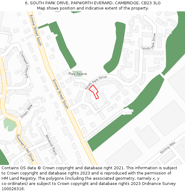 6, SOUTH PARK DRIVE, PAPWORTH EVERARD, CAMBRIDGE, CB23 3LG: Location map and indicative extent of plot