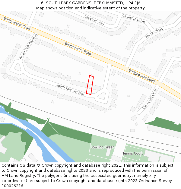 6, SOUTH PARK GARDENS, BERKHAMSTED, HP4 1JA: Location map and indicative extent of plot