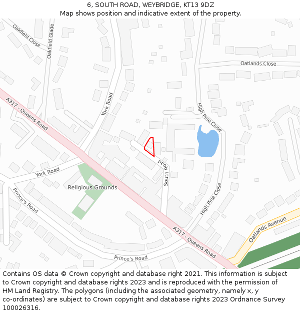 6, SOUTH ROAD, WEYBRIDGE, KT13 9DZ: Location map and indicative extent of plot