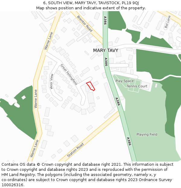 6, SOUTH VIEW, MARY TAVY, TAVISTOCK, PL19 9QJ: Location map and indicative extent of plot