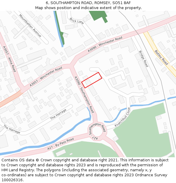 6, SOUTHAMPTON ROAD, ROMSEY, SO51 8AF: Location map and indicative extent of plot