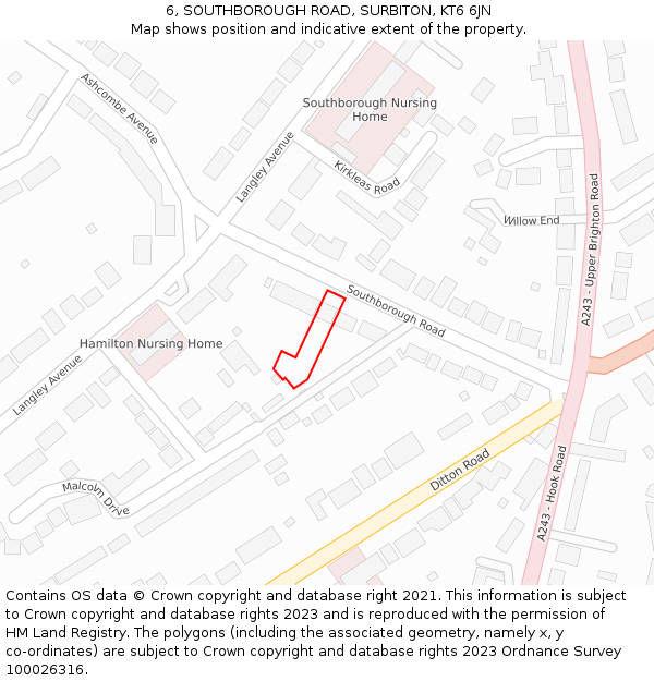 6, SOUTHBOROUGH ROAD, SURBITON, KT6 6JN: Location map and indicative extent of plot