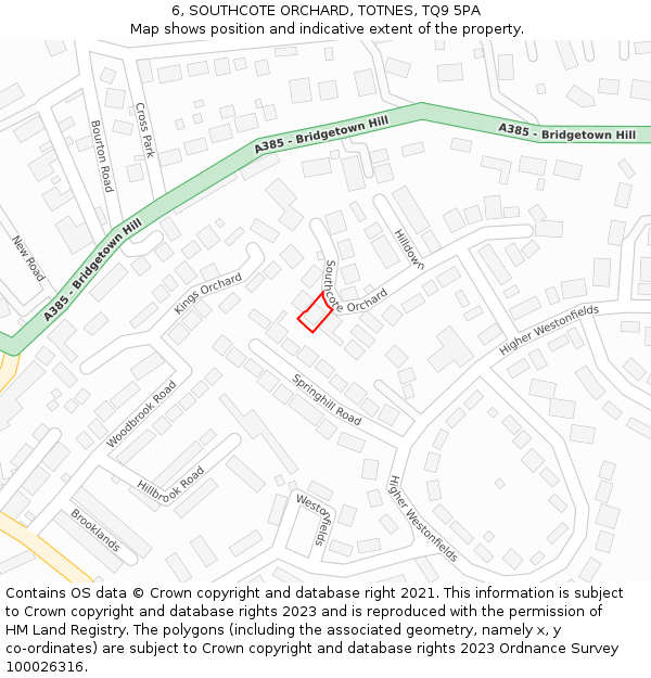 6, SOUTHCOTE ORCHARD, TOTNES, TQ9 5PA: Location map and indicative extent of plot