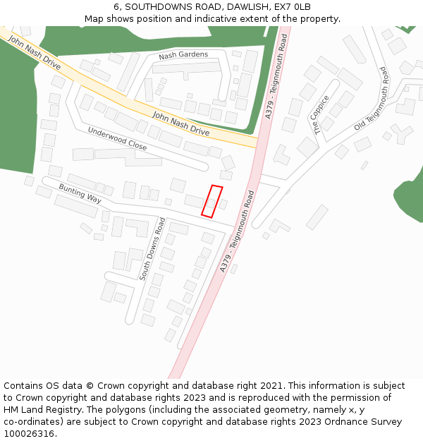 6, SOUTHDOWNS ROAD, DAWLISH, EX7 0LB: Location map and indicative extent of plot