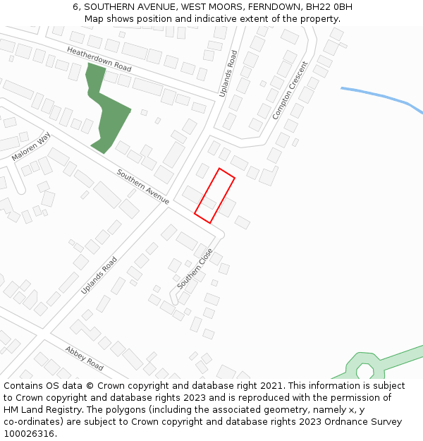 6, SOUTHERN AVENUE, WEST MOORS, FERNDOWN, BH22 0BH: Location map and indicative extent of plot