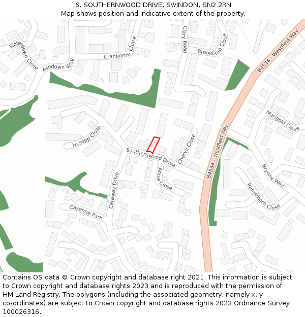 6, SOUTHERNWOOD DRIVE, SWINDON, SN2 2RN: Location map and indicative extent of plot