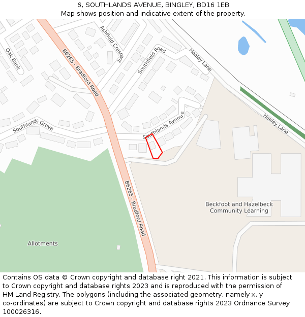 6, SOUTHLANDS AVENUE, BINGLEY, BD16 1EB: Location map and indicative extent of plot