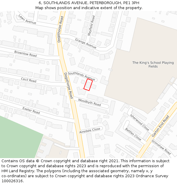 6, SOUTHLANDS AVENUE, PETERBOROUGH, PE1 3PH: Location map and indicative extent of plot
