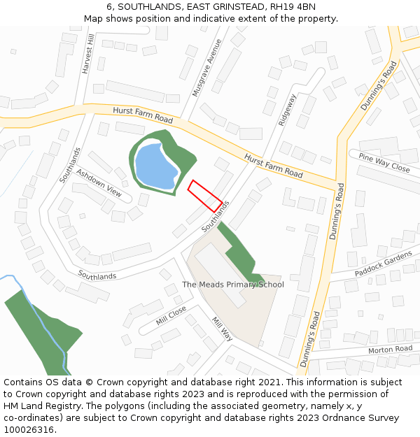 6, SOUTHLANDS, EAST GRINSTEAD, RH19 4BN: Location map and indicative extent of plot