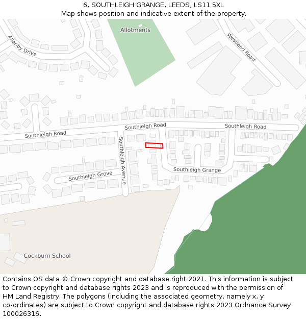 6, SOUTHLEIGH GRANGE, LEEDS, LS11 5XL: Location map and indicative extent of plot