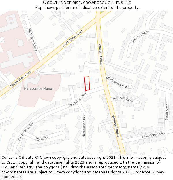 6, SOUTHRIDGE RISE, CROWBOROUGH, TN6 1LG: Location map and indicative extent of plot