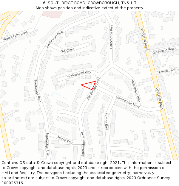 6, SOUTHRIDGE ROAD, CROWBOROUGH, TN6 1LT: Location map and indicative extent of plot